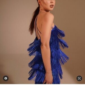 NWT ZARA FRINGED MINI DRESS STRAPPY COBALT BLUE Small